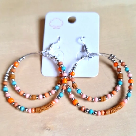3 For $15 Colorful Beaded Hoop Earrings - Picture 3 of 4